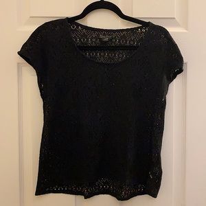 Lucky Brand Black Crochet Lace Short Sleeve Top